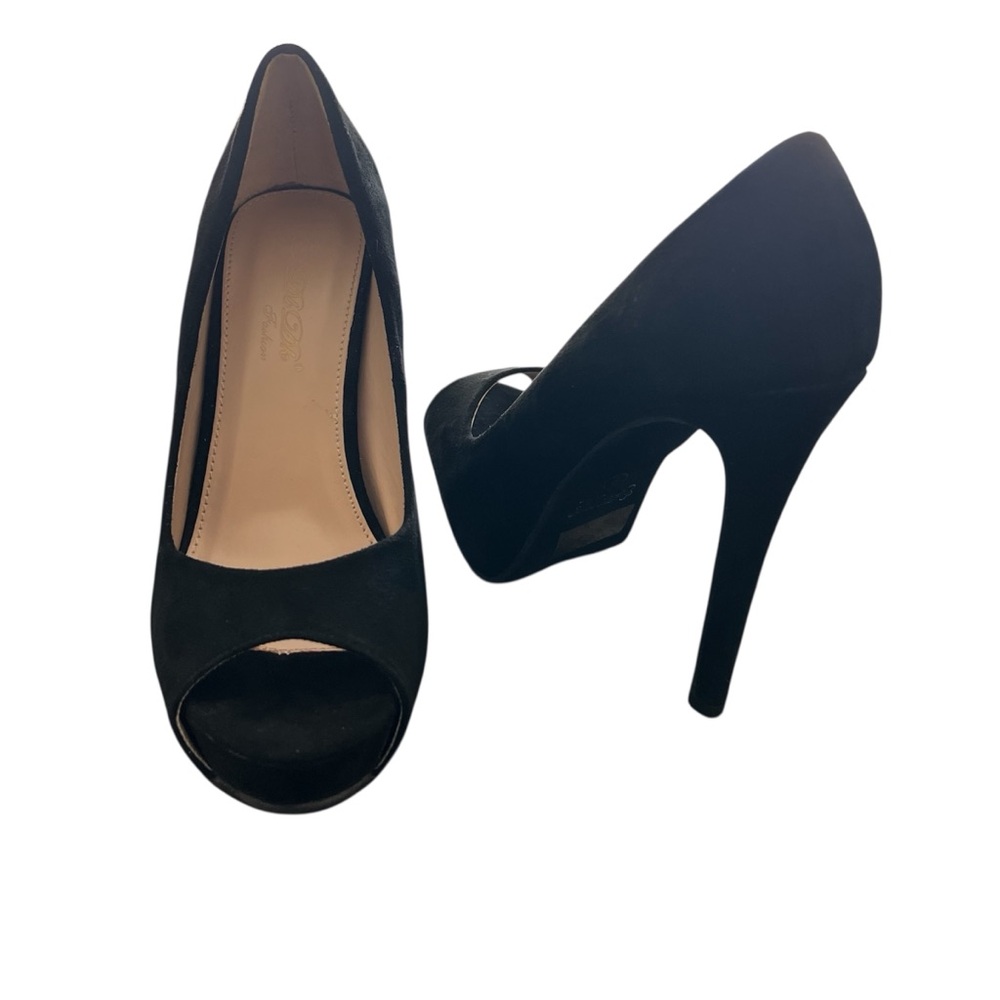 5 Inch Black Suede Women's DbDk Fashion Y2K Peep-Toe Platform Stiletto Heels